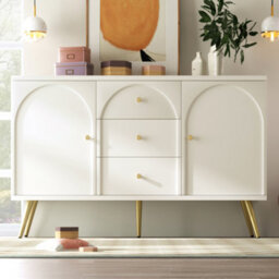 Btm Sideboard Cabinet For Living Room Chest Of Drawers With 2 Doors And 3 Drawers Adjustable Shelf Cream White - thumbnail 5