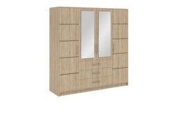 Arte Bali 4-Door Wardrobe - Oak Sonoma Finish With Double Mirrors And Silver Touches - thumbnail 1