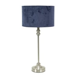 Valuelights Maggie Brushed Chrome Candlestick Slim Table Lamp With Navy Blue Velvet Drum Lamp Shade And Led Bulb - thumbnail 5