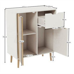 Oak & White 2 Door 1 Drawer Sideboard Cabinet Storage Bedroom Livingroom Furniture - thumbnail 2