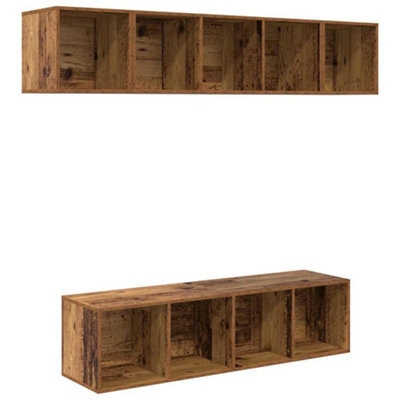 Berkfield Modern Wall-Mounted 4 Pcs Old Wood 37 X 37 X 142.5 Cm Engineered Wood - image 1