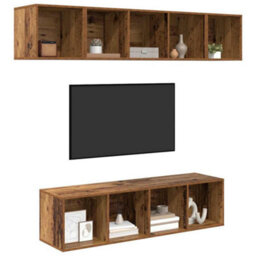 Berkfield Modern Wall-Mounted 4 Pcs Old Wood 37 X 37 X 142.5 Cm Engineered Wood - thumbnail 3