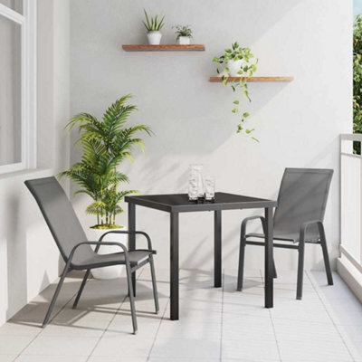 Berkfield 3 Piece Garden Dining Set Grey Textilene And Steel - image 1