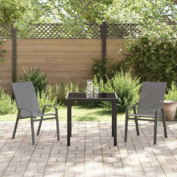 Berkfield 3 Piece Garden Dining Set Grey Textilene And Steel - thumbnail 4