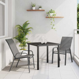 Berkfield 3 Piece Garden Dining Set Grey Textilene And Steel