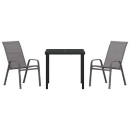 Berkfield 3 Piece Garden Dining Set Grey Textilene And Steel - thumbnail 7