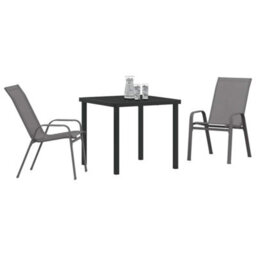 Berkfield 3 Piece Garden Dining Set Grey Textilene And Steel - thumbnail 3