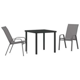 Berkfield 3 Piece Garden Dining Set Grey Textilene And Steel - thumbnail 2