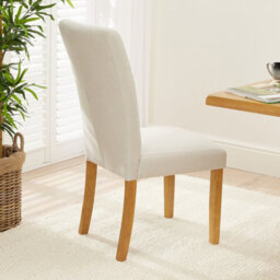 The Furniture Market Bunbury Natural Linen Fabric Button Back Dining Chair Oak Legs Upholstered Seat Sprung & Webbed Base Solid Wood Frame - thumbnail 2