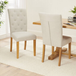 The Furniture Market Bunbury Natural Linen Fabric Button Back Dining Chair Oak Legs Upholstered Seat Sprung & Webbed Base Solid Wood Frame - thumbnail 3