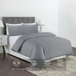 MHG Living Stripe Duvet Cover Set - Hotel Quality Soft Polycotton Blend With Button Fastening - (Double, Grey) - thumbnail 6