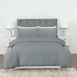 MHG Living Stripe Duvet Cover Set - Hotel Quality Soft Polycotton Blend With Button Fastening - (Double, Grey) - thumbnail 1