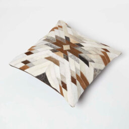 Homescapes Geometric Star Brown & Cream Leather Cushion 45 X 45 Cm - thumbnail 5