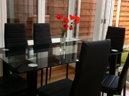 Kitchen Dining Table Set Of 6  Glass Black Clear Dining Table With 6 Black Leather Padded Chairs Furnitur Kosy Koala - thumbnail 6