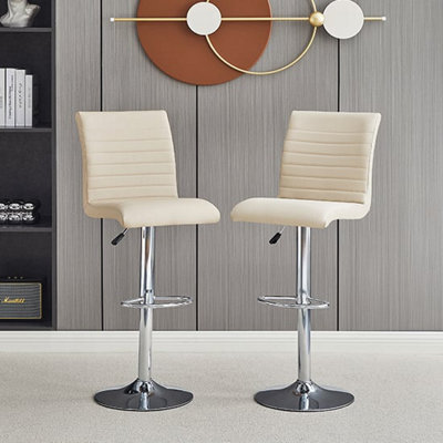 Furniture in Fashion Ripple Taupe Faux Leather Bar Stools With Chrome Base In Pair - image 1