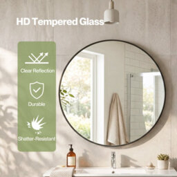 Yezi Wall Mirror Round Mirror Tempered Glass Bathroom - thumbnail 6