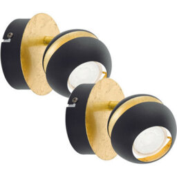 Elegant 2 Pack Round Black And Gold Wall Spot Lights With Gu10 Bulbs - thumbnail 1