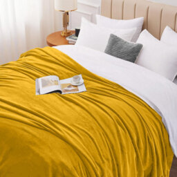 Ameha Fleece Plain Blanket, Lightweight & Reversible Throw For Travel, Bed & Sofa Blanket, Ochre Single 130X150Cm - thumbnail 5