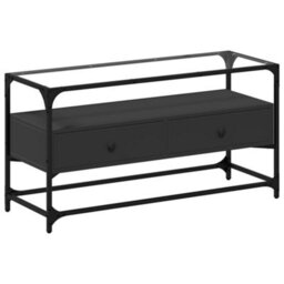 Berkfield Industrial Tv Cabinet With Glass Top Black 98X35X51 Cm Engineered Wood