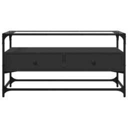 Berkfield Industrial Tv Cabinet With Glass Top Black 98X35X51 Cm Engineered Wood - thumbnail 4