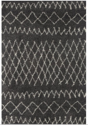 The Rugs Moroccan Shaggy Rugs And Runners Soft Fluffy Tribal Design High Pile Dark Grey And Ivory Living Room Kitchen Hallway 940 - image 1