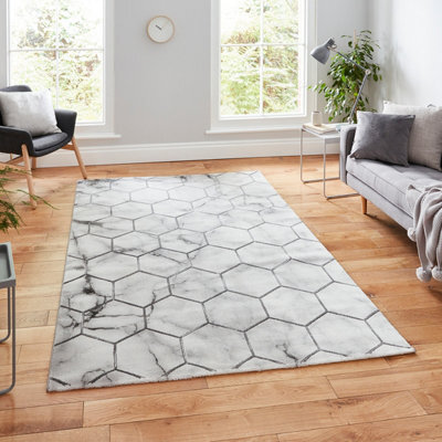 Grey Silver Geometric,modern Easy To Clean Rug For Bedroom & Living Room-120Cm X 170Cm - image 1