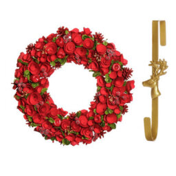 Dibor 42Cm Extra Large Red Rose Front Door Christmas Wreath With Deer Wreath Hanger - thumbnail 1
