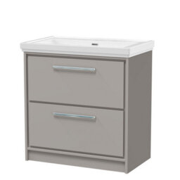 Balterley Longnor Modern Floor Standing 2-Drawer Bathroom Vanity With Fireclay Basin, Pebble Grey, 800mm - thumbnail 1