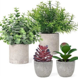 Set Of 4 Artificial Plants In Pots Faux Plant Foliage Eucalyptus - thumbnail 1