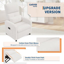 London Boutique White Electric Rise Recliner Armchair, Massage And Heat Chair, Memory Positions, Usb Port, Side Pockets, High Back - thumbnail 6