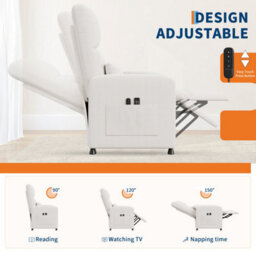 London Boutique White Electric Rise Recliner Armchair, Massage And Heat Chair, Memory Positions, Usb Port, Side Pockets, High Back - thumbnail 4