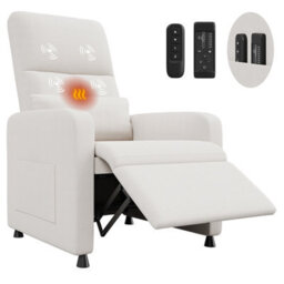 London Boutique White Electric Rise Recliner Armchair, Massage And Heat Chair, Memory Positions, Usb Port, Side Pockets, High Back
