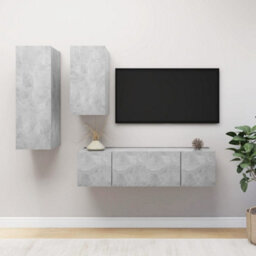 Berkfield 4 Piece Tv Cabinet Set Concrete Grey Engineered Wood - thumbnail 1