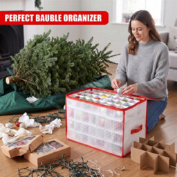 Geezy Christmas Bauble Storage Box 112 Ornament Organiser Clear Decoration Bag Holder - thumbnail 3