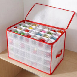 Geezy Christmas Bauble Storage Box 112 Ornament Organiser Clear Decoration Bag Holder - thumbnail 2