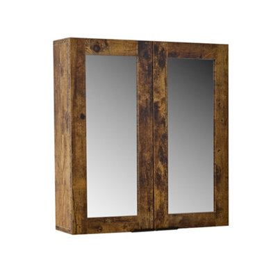 Homestylestore 600 X 650mm Dark Oak Wall Mounted Mirrored Door Bathroom Cabinet And Black Finger Pull Handles - image 1