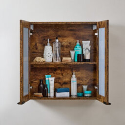 Homestylestore 600 X 650mm Dark Oak Wall Mounted Mirrored Door Bathroom Cabinet And Black Finger Pull Handles - thumbnail 2