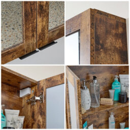 Homestylestore 600 X 650mm Dark Oak Wall Mounted Mirrored Door Bathroom Cabinet And Black Finger Pull Handles - thumbnail 3