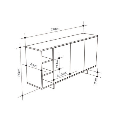 Decortie Sideboard Cabinet 170X80Cm 3-Doors Push-To-Open Storage Console 3 Open Compartments For Living Room White,natural Oak - image 1