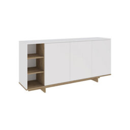 Decortie Sideboard Cabinet 170X80Cm 3-Doors Push-To-Open Storage Console 3 Open Compartments For Living Room White,natural Oak - thumbnail 2
