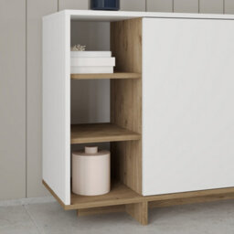 Decortie Sideboard Cabinet 170X80Cm 3-Doors Push-To-Open Storage Console 3 Open Compartments For Living Room White,natural Oak - thumbnail 6