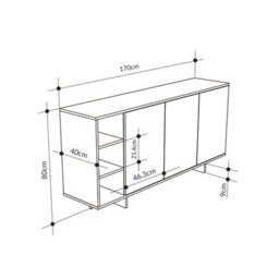 Decortie Sideboard Cabinet 170X80Cm 3-Doors Push-To-Open Storage Console 3 Open Compartments For Living Room White,natural Oak - thumbnail 1