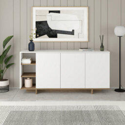 Decortie Sideboard Cabinet 170X80Cm 3-Doors Push-To-Open Storage Console 3 Open Compartments For Living Room White,natural Oak - thumbnail 5