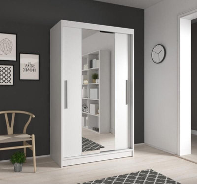 Arte Elegant White Sliding Door Wardrobe W1200mm H2000mm D610mm With Mirrored Design - image 1