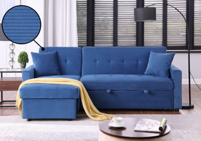 Mattress Guru Hinton L Shaped Corner Sofa Bed With Hidden Storage And Reversible Chaise - Versatile Lh Or Rh Orientation - Blue - image 1