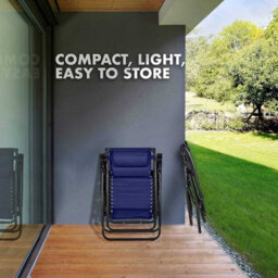Birchtree 2 X Zero Gravity Reclining Garden Chairs With Canopy Foldable Sun Lounger Blue - thumbnail 4