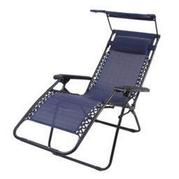 Birchtree 2 X Zero Gravity Reclining Garden Chairs With Canopy Foldable Sun Lounger Blue - thumbnail 6