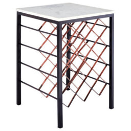 Orsina White Marble And Iron Wine Rack Table,square Top Rack With Black Frame,light Grey Veining Wine Stand Table