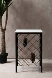 Orsina White Marble And Iron Wine Rack Table,square Top Rack With Black Frame,light Grey Veining Wine Stand Table - thumbnail 2