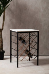 Orsina White Marble And Iron Wine Rack Table,square Top Rack With Black Frame,light Grey Veining Wine Stand Table - thumbnail 3